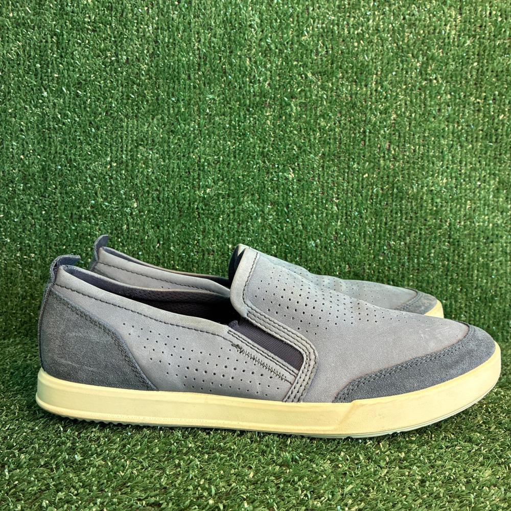 ECCO Cathum Perforated Suede Leather Casual Slip On Sneaker Grey Mens Sz 10-10.5